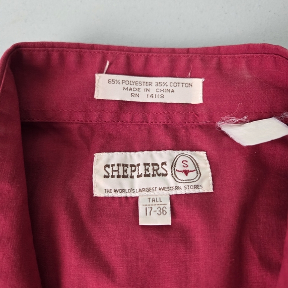 Vintage Sheplers Men's Western Shirt Burgundy Pearl Snap Button Down Size 17-36 - Picture 3 of 6